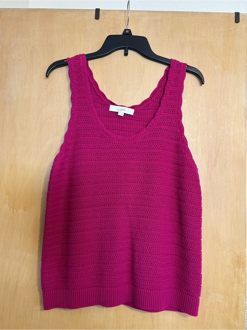 LOFT Women's Magenta Crochet Tank Top Sweater Sleeveless SummerCotton Large NWOT